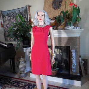 Roland Mouret Red Silk Sheath Dress Deep V Back - Size IT 42 US 6